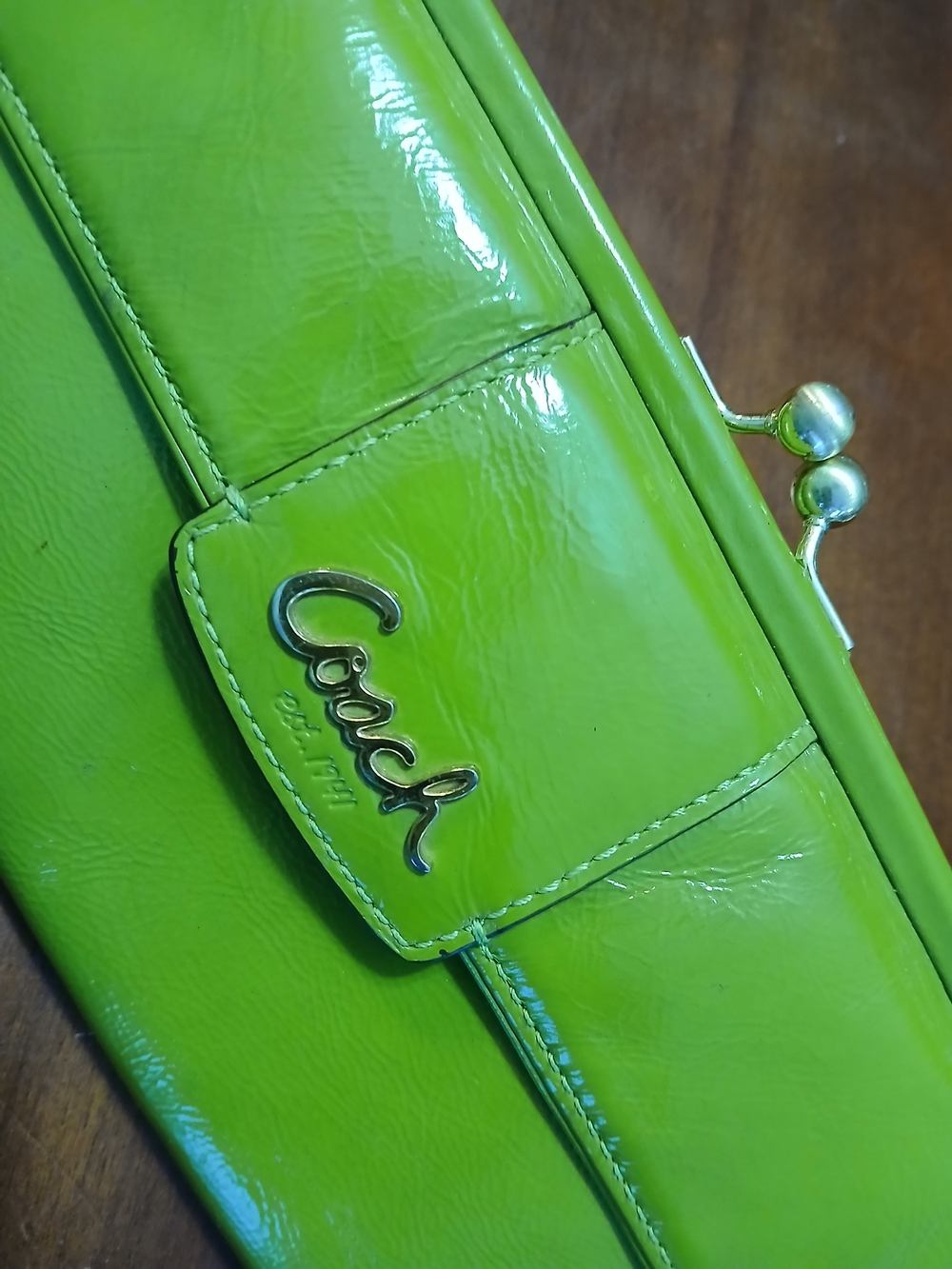 Coach Lime Green Patent Leather Kiss-Lock Clutch